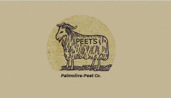 1926 logo featuring a hand-drawn goat with the text PEETS on its side and Palmolive-Peet Co. underneath. 